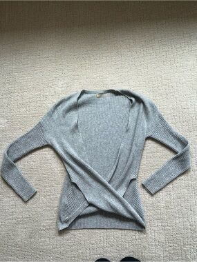 Zella Women's Gray Ribbed Pilates Wrap Sweater